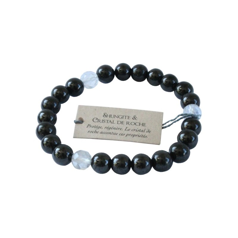 Bracelet perles rondes shungite et cristal de roche