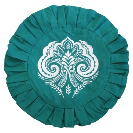 HOUSSE ZAFU VERTE - BRODERIE MANDALA BLANCHE