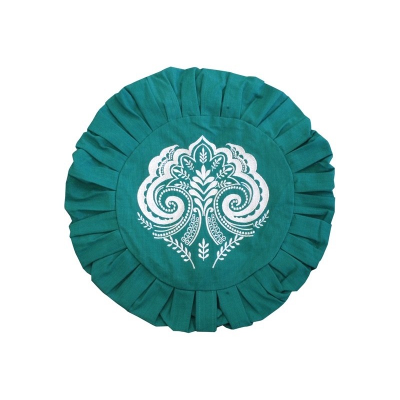 HOUSSE ZAFU VERTE - BRODERIE MANDALA BLANCHE