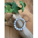 Bracelet Magnésite Perles rondes 10 mm Breloque Yoga Lotus 